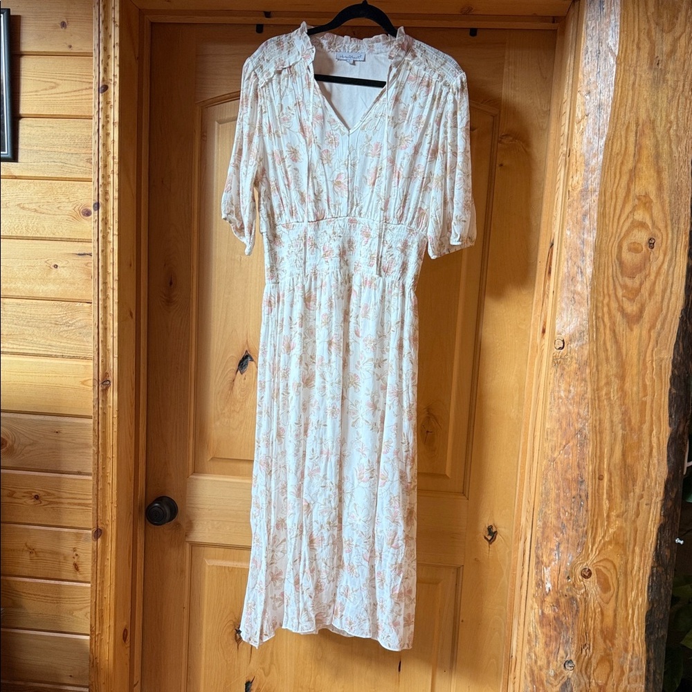 KEREN hart Cream Floral Midi Dress